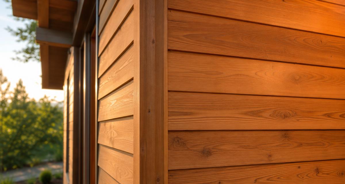 Cedar tongue-and-groove siding in evening light